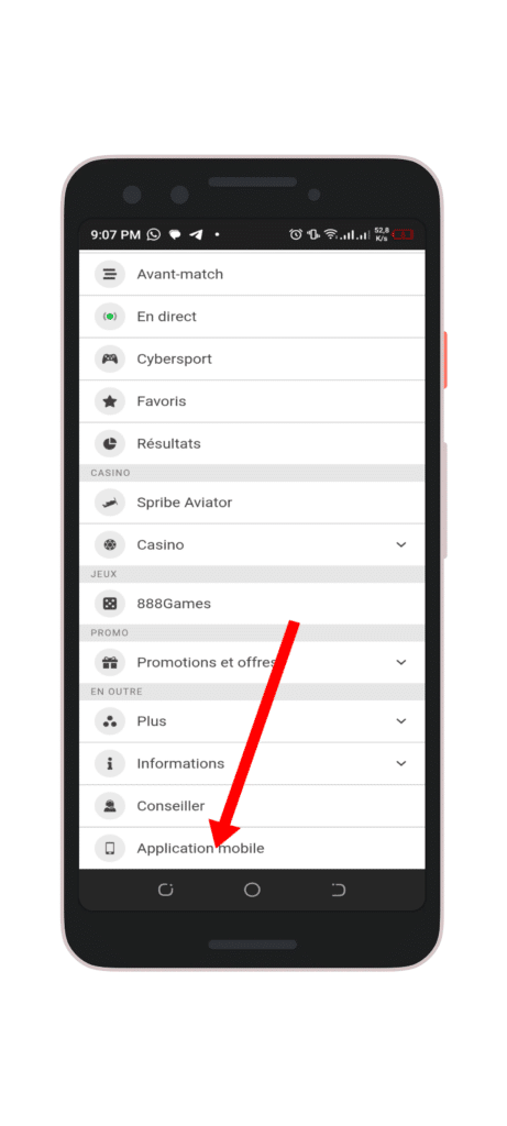 Cliquez sur "Application mobile