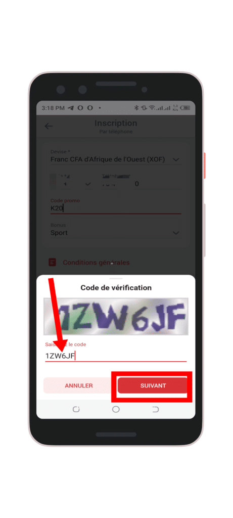 Vérifier votre compte avec le code captcha