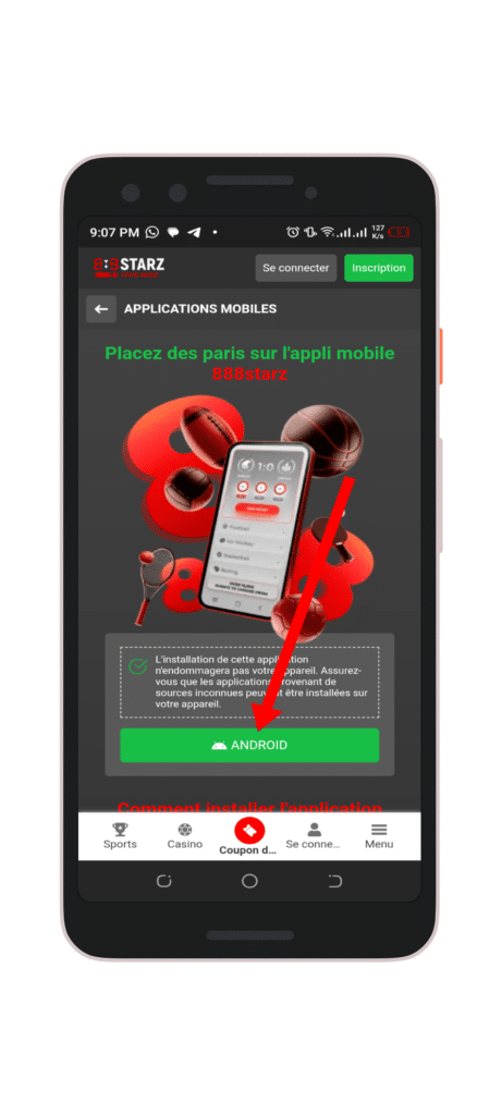 Cliquez sur le bouton "Android"