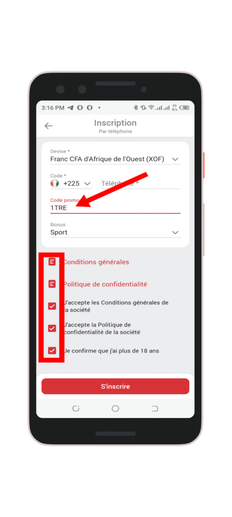 Remplir le formulaire et ajouter le code promo "1TRE"