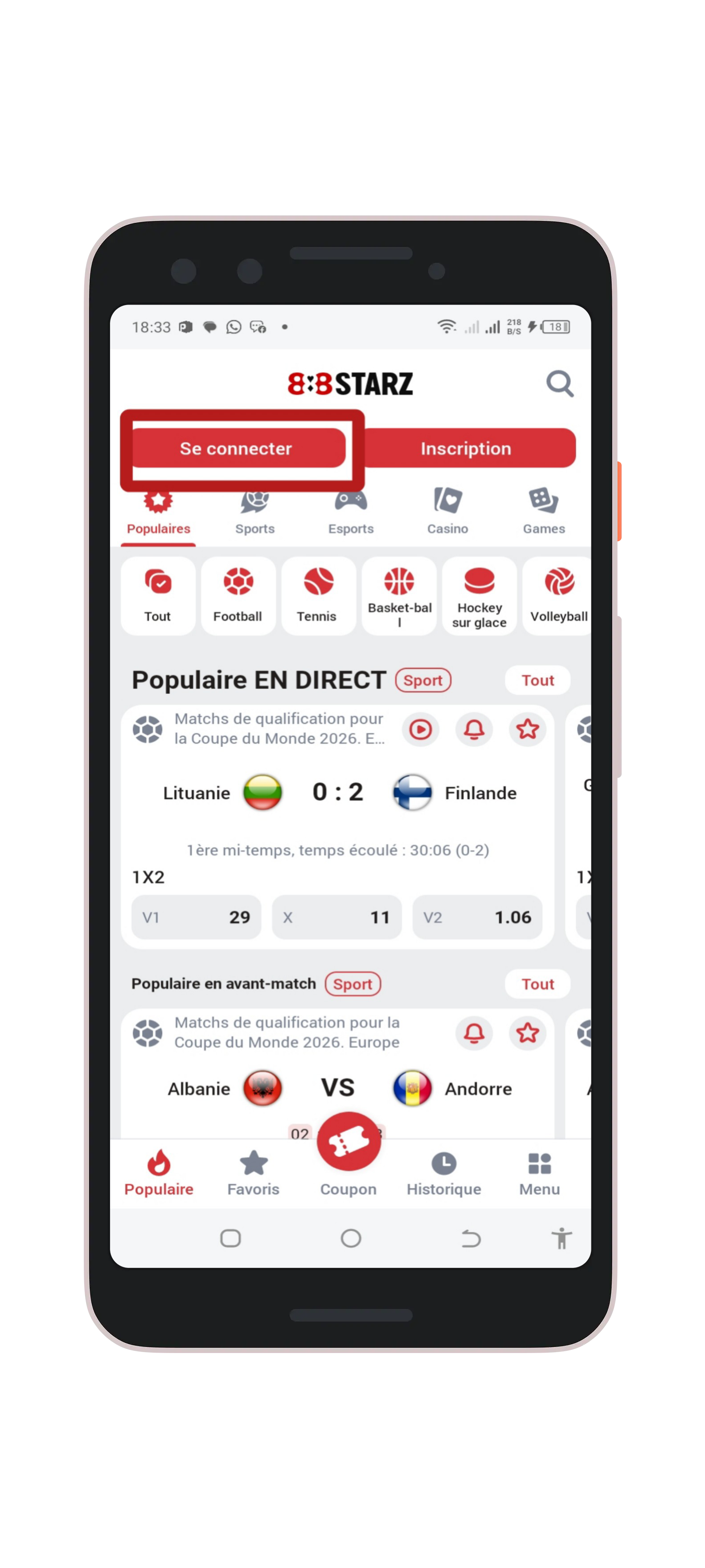 Cliquez sur "Connexion"