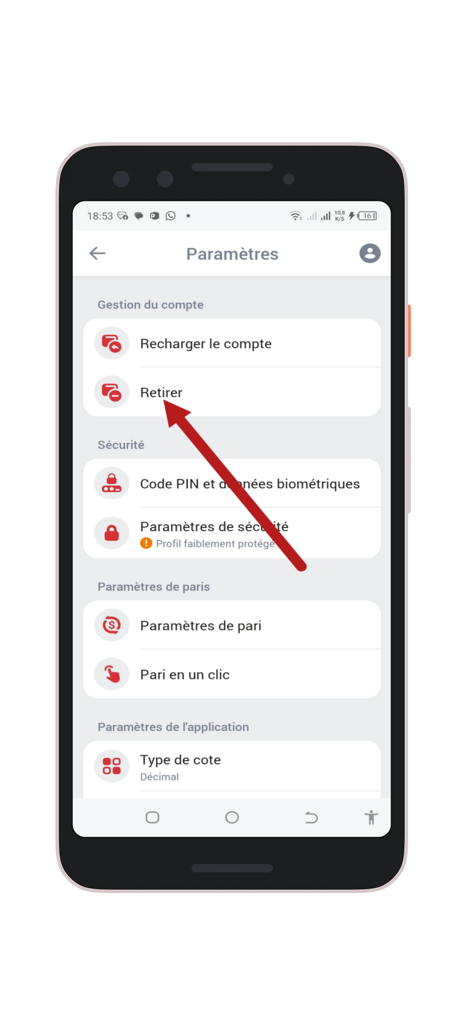 Cliquez sur « Effectuer un retrait »