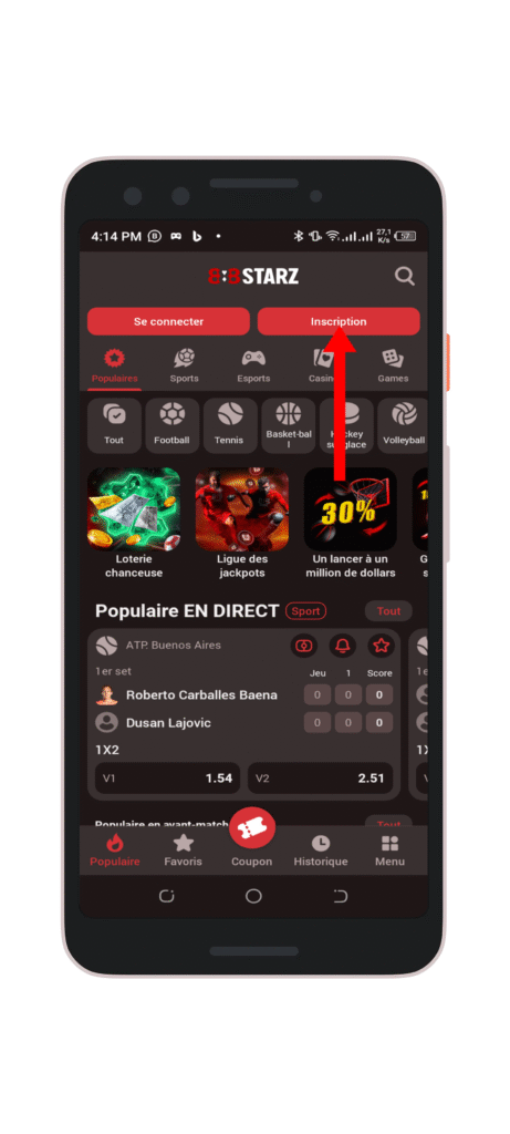 Cliquez sur le bouton « Inscription »