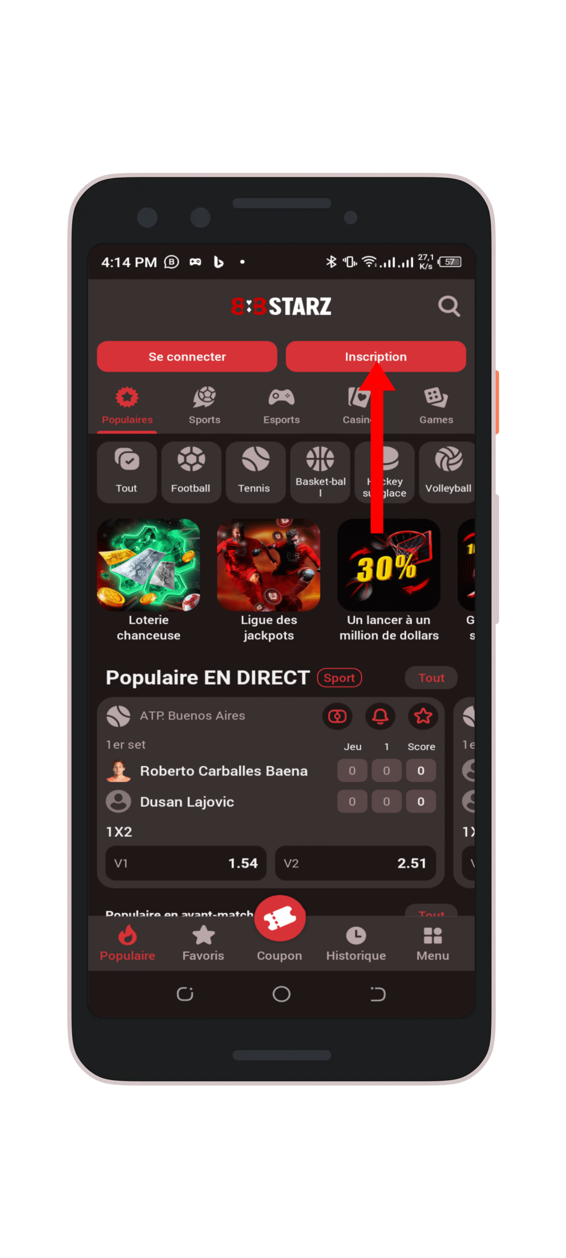 Cliquez sur le bouton « Inscription »